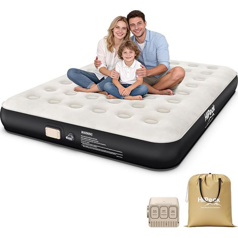 Double Inflatable Mattress with Built-in Electric Pump, Heavy Duty PVC Double Inflatable Bed with Soft Suede Top Surface, Self-inflating Air Mattress 25cm High (1/5)