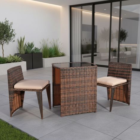 Melko Gartenmöbel 3er Set Braun Polyrattan Sitzgarnitur Gartenbar Rattanbar 