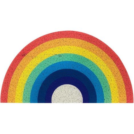 Tapis de bain demi-rond à rayures colorées en microfibre 40 x 80 cm, antidérapant et absorbant, pour baignoire, douche, salle de bain, cuisine, entrée, chambre. Lavable. (1/4)