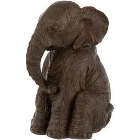 Statuette Déco "Éléphant Assis" 23cm Marron