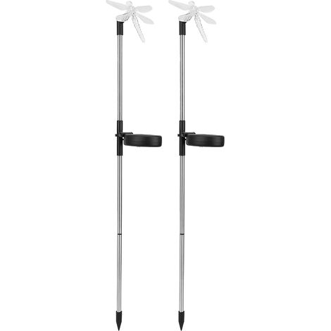Lot de 2 lampes solaires LED libellule à couleurs changeantes, isolées au sol, pour jardin et pelouse. (1/5)