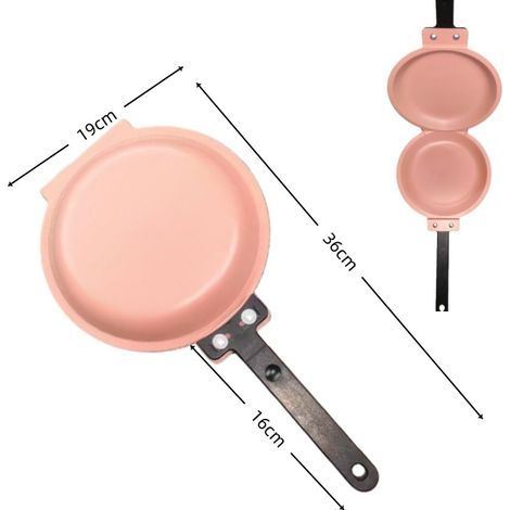 Double-sided frying pan, non-stick frying pan, double-sided flip-top design, folding frying pan, for frying eggs/pancakes/steaks, breakfast pan, cake pan, suitable for the kitchen, 1 piece - pink (1/5)
