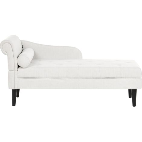Chaise longue de tela diván de estilo moderno patas de madera cojín incluido blanco crema izquierdo Yvoire
