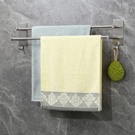 Porte-serviettes de salle de bain sans perçage 55 cm en acier inoxydable Porte-serviettes adhésif Porte-serviettes de salle de bain Porte-serviettes d (1/5)