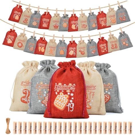 Calendrier de l'Avent 2024 à remplir pour enfants, femmes, hommes, sacs de calendrier de l'Avent, calendrier de Noël à remplir, 1014cm, grand calendrier de Noël Selber 24 (1/5)