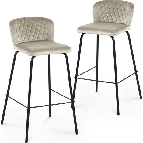 Deco In Paris – Lot de 2 tabourets de bar en velours beige – Hauteur d'assise 75 cm – Pieds métal noir – Confort optimal pour espaces modernes (1/5)