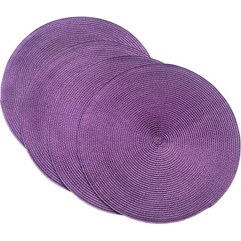 Lot de 4 sets de table ronds en plastique tissé, 38 cm, élégants et pratiques, violet profond'Violet Foncé'Violet Foncé'- (1/3)