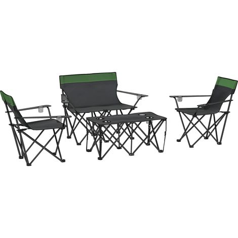 Outsunny 4 Piece Foldable Camping Table and Chairs Set, Olive Green