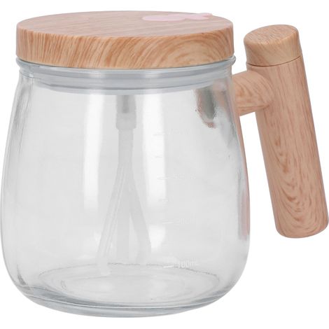 Tasse à café en verre avec mélangeur automatique, mug électrique avec couvercle, rechargeable, transparente, idéale pour la maison et le bureau. (1/5)