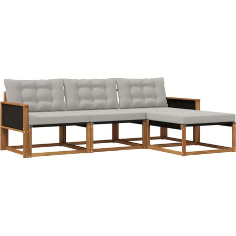 Set di divani da esterno 4 pz Salotto da Giardino Naturale e Grigio Chiaro (1/5)
