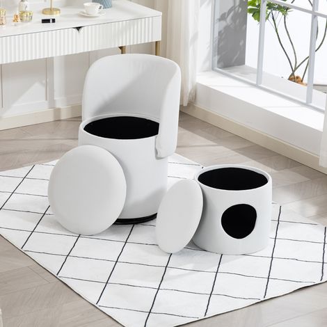 Poltrona contenitore girevole 360° in velluto, bianca OKMYHOME (1/5)