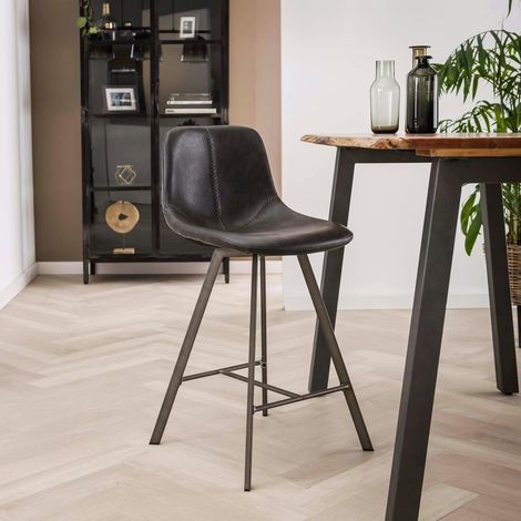 Chaise de bar anthracite coutures apparentes pieds étoile HELSINKI (1/5)