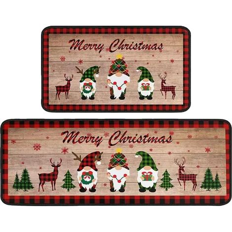 Tapis De Cuisine - Fibre De Coco Naturelle - Dos En Caoutchouc Antidérapant - Motif Noël - 40 X 70 Cm Et 40 X 120 Cm - Lot De 2 (1/5)
