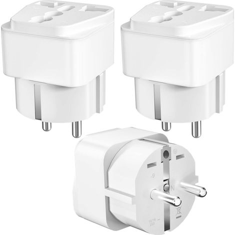 3 Pièces Adaptateur de Voyage Universel vers DE, UK/USA/China vers EU Adaptateur de Voyage, Prise Universelle vers Adaptateur Allemand à 2 Broches pour la Maison, Les Voyages, Blanc (1/5)