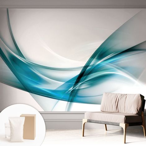 Tapete Vliestapete mit Kleber modern Wohnzimmer - Wanddeko Schlafzimmer - Tapete mit Motiv Blaue Wellen 312x219 cm (1/5)