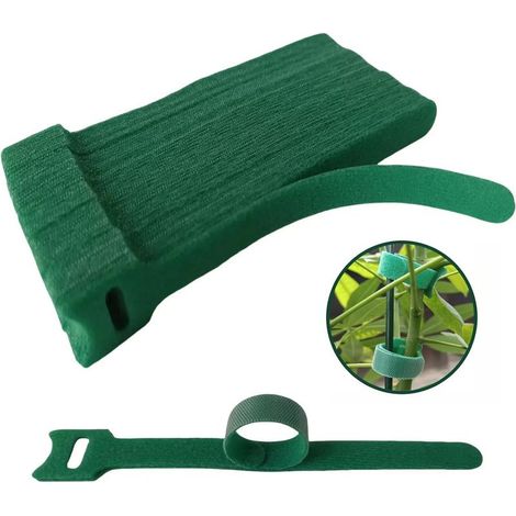 Packung mit 100 grünen, rutschfesten und wiederverwendbaren Nylonbändern, verstellbar und 15 cm lang, ideal für Gartenarbeiten und zur Unterstützung von Kletterpflanzen.