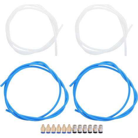 Zubehör für 3D-Drucker: 4 blau/weiße PTFE-Schläuche + 12 M6/M10 Pneumatikverschraubungen