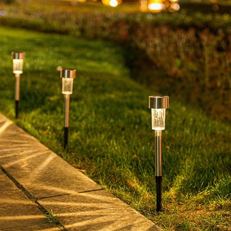 (Lot de 24 - Lumière chaude) Lampe solaire de jardin en acier inoxydable, lanterne solaire d'extérieur étanche, éclairage paysager, décoration de jardin et de pelouse (1/5)