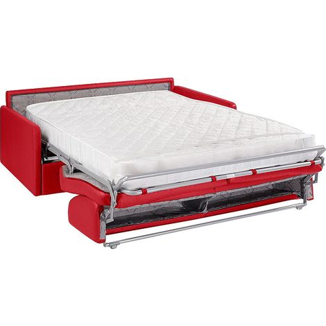 Divano letto 4 posti express in similpelle rossa con seduta memory foam - Rete a doghe larghe 160 cm - Materasso 18 cm - CALIFE (1/3)