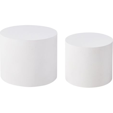 Set di 2 tavolini da caffè rotondi dal design tradizionale in MDF legno bianco Manti