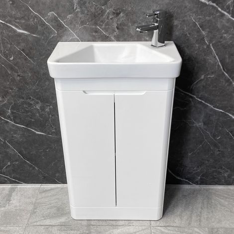 Bathroom Cloakroom Vanity Unit Modern Gloss White Ross 500mm with Ceramic Basin, Without Tap (1/4)