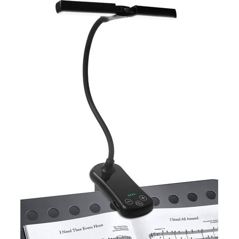 Wiederaufladbare Notenpultleuchte mit 14 LEDs, zum Anklemmen, 3 Farben, 8 Helligkeitsstufen, für Notenständer, Notenblätter und zum Lesen, mit USB-C-Kabel