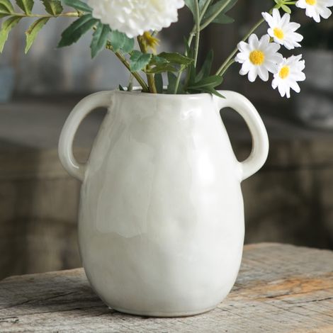 Vase en céramique Blanche avec 2 poignées, Vase de Ferme Moderne pour décoration d'intérieur, Vase Rustique en Terre Cuite, Vase à Fleurs en poterie décorative, Vase en Argile, Centre de (1/5)
