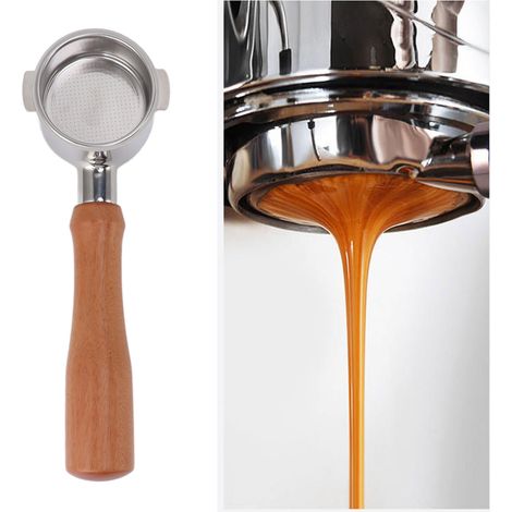 Poignée sans fond De'Longhi EC0310 à deux oreilles, en acier inoxydable, 51 mm poignée à café style E, en bois de rose. (1/5)