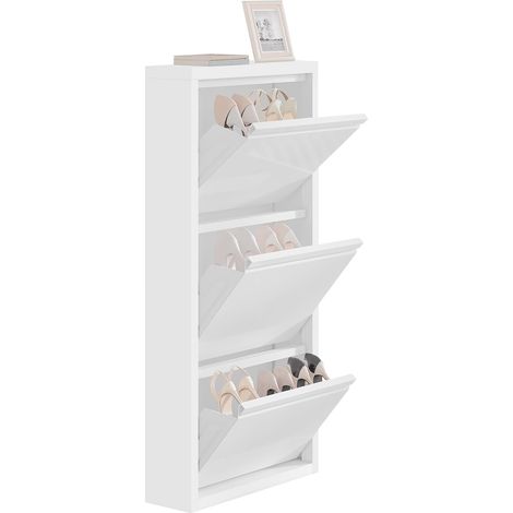 Woltu – Meuble à chaussures en métal blanc 50x15x106cm – Rangement sécurisé avec poignée encastrée – Résistant aux rayures et durable (1/5)