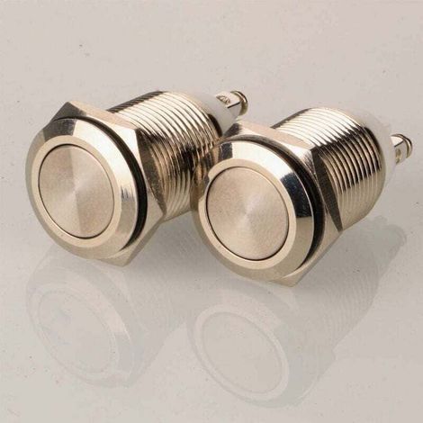 Bouton-poussoir à détente en acier inoxydable de 16 mm, connexion à vis étanche 5A/12V/24V/125V/250V (tête plate). (1/5)