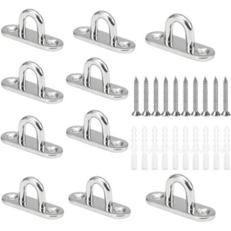 10 Pieces M5 U-Shaped Ceiling Hooks in 304 Stainless Steel with 15 x 45mm Base, Wall Mount Eye Plates for Fixing Cords on Boats and Yoga or Hanging Ceiling Chandeliers (1/5)