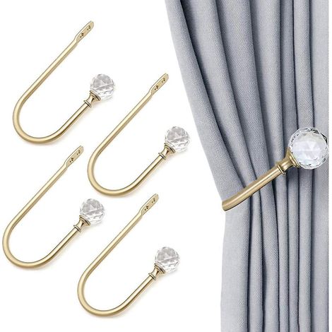Rideaux en forme de U (4 pièces) avec boules de cristal transparentes pour décoration murale, dorés (1/5)