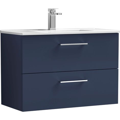 Balterley Bramshall Contemporary Bathroom 2 Soft Close Drawer & Minimalist Wall Hung Vanity Unit Basin, Midnight Blue, 800mm