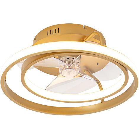 QAZQA Ventilatori da soffitto kees - Design - Acciaio - Oro - Tondo (non sostituibile) LED Max. 1 x 40 Watt