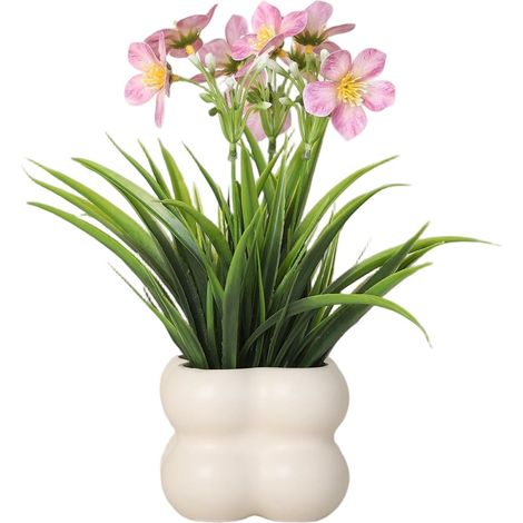 Bouquet de fleurs artificielles, fleurs en plastique longue durée, pot carré décoratif + orchidée rose (1/2)