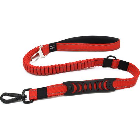 Laisse Anti Traction Chien, 1.1M - 1.5M, Ceinture Chien Voiture, Réfléchissante, Poignée Rembourrée, pour Petits/Moyens/Grands Chiens (Rouge) (1/5)