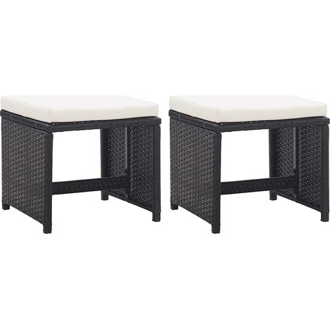 vidaXL Tabourets de jardin lot de 2 avec coussins Résine tressée Noir (1/5)