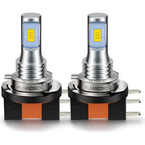 2PCS H15 ampoules de feux  à faisceau haut et bas 10-30V, 1500LM, ampoules de remplacement pour éclairage de voiture,Lumière blanche 6000K