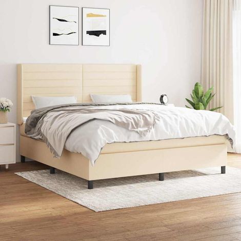 Cama box spring con colchón tela color crema 180x200 cm (1/5)