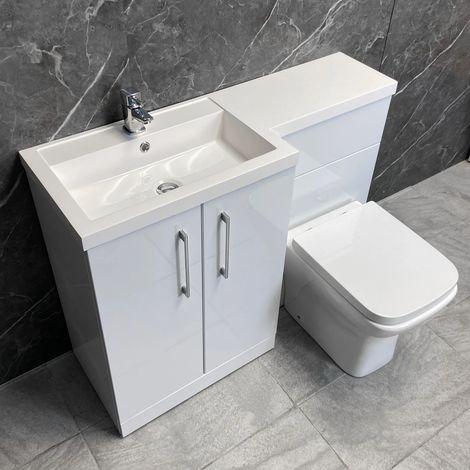 Arno 1100mm Vanity Bathroom Suite Sink + Toilet Unit L Shape - Left Hand, Square Pan-With Tap