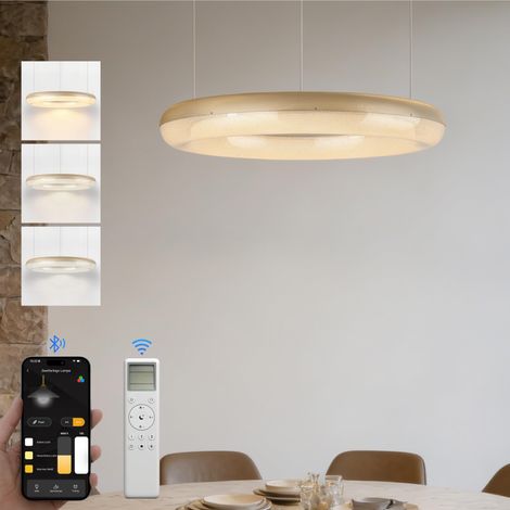 doporro Lampadario Sospensione 30W, Lampada 3000-6000K con Filo 170 CM, Altezza regolabile, Lampada da Soffitto a Sospensione per Camera da Letto, Cucina e Soggiorno, 40cm, Oro, Luvina03 (1/5)