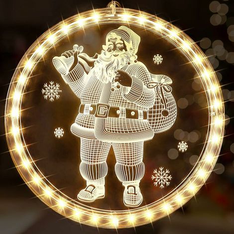 Lighted Santa Window Ornament, Oversized LED Window, Hanging Christmas Light Ornament, 3D Lights, Battery Operated Fireplace, Christmas Tree Bedroom Decor