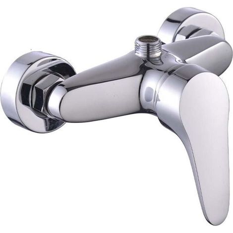 Robinet de douche chromé à poignée unique, bec montant mural de 1/2 pouces, adapté aux colonnes de douche, robinets chauds et froids, argent (1/4)