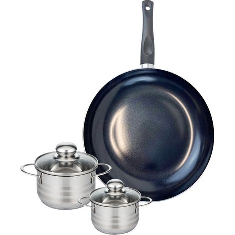 Ensemble de 1 Poêle de cuisson 32 cm et 2 faitouts 12 et 14 cm Elo Prima Brillant (1/5)