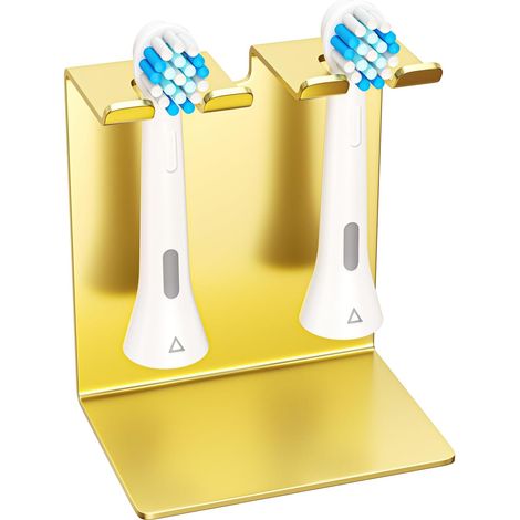 1 - Support Brosse à Dents - Porte-brosse Mural - Rangement Tête Brosse Électrique - Installation Sans Perçage ou Sur Bureau - Or - 7x4,5x8,5cm
