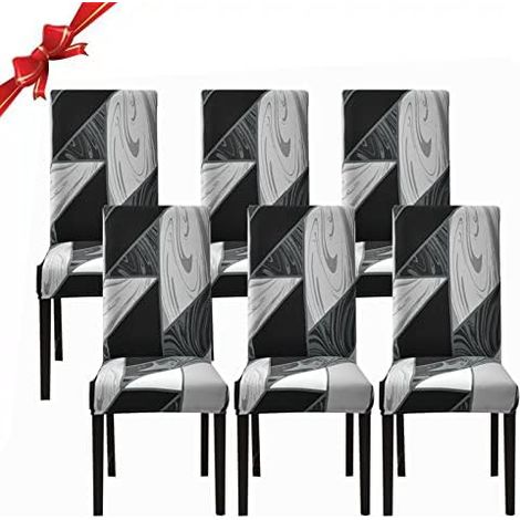 6 Pieces Stretch Chair Covers (Black Geometry), Universal Washable, Easy to Clean Chair Cover for Dining Room Hotel Restaurant Decor