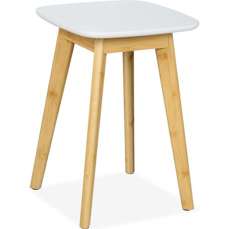 Tabouret, Bambou et MDF, 46 x 33 x 33 cm, pour la Salle de Bain, la Cuisine ou l'entrée, Nature et Blanc (1/5)