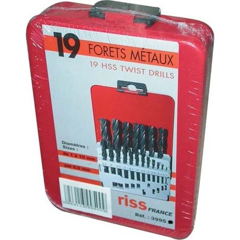 RISS - Coffret de 19 forets HSS laminés - métal - D: 1 à 10 mm (1/2)