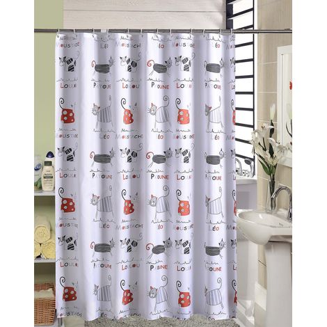 180 X 200cm Rideau De Douche Avec 12 Crochets Schage Rapide(chat), Tissu Polyester Impermable Lavable En Machine, Rideaux Salle De Bain (1/5)