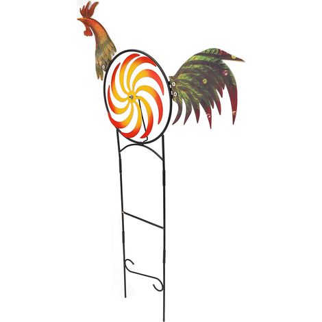 Moulin à vent en métal et fer forgé en forme de coq, sculpture décorative pour jardin, pelouse, terrasse ou cour extérieure (1/5)